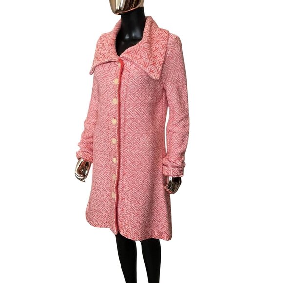 Sundance Knit Longline Sweater Coat Orange & Cream Button Front Collard Jacket M - Picture 8 of 13